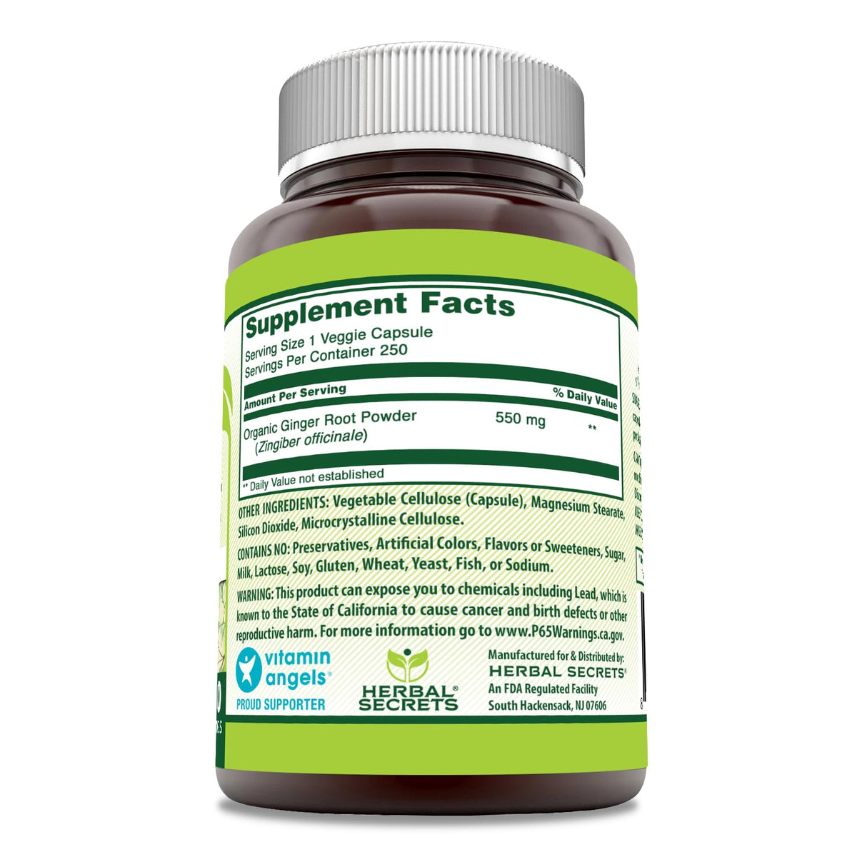 Herbal Secrets Ginger Root Supplement | 550 Mg Per Serving | Veggie Capsules | Non-GMO | Gluten Free | Made in USA (1 Pack, 120 Count)
