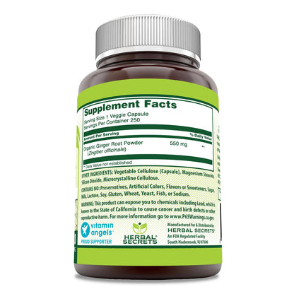 Herbal Secrets Ginger Root Supplement | 550 Mg Per Serving | Veggie Capsules | Non-GMO | Gluten Free | Made in USA (1 Pack, 120 Count)