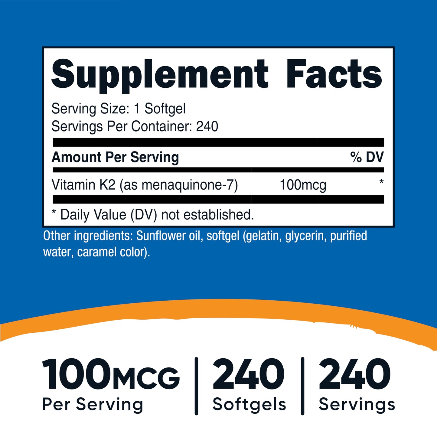 Nutricost Vitamin K2 MK-7 100 mcg, 240 Softgels, Gluten Free, GMO-Free | MK7