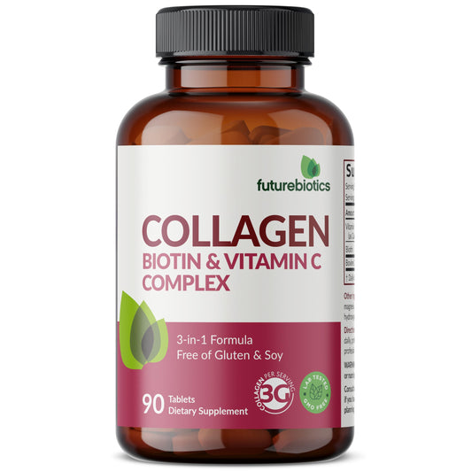 Futurebiotics Collagen Peptides with Biotin & Vitamin C Complex 3-in-1 Formula - for Hair, Skin & Nails Support, Non-GMO, 90 Tablets