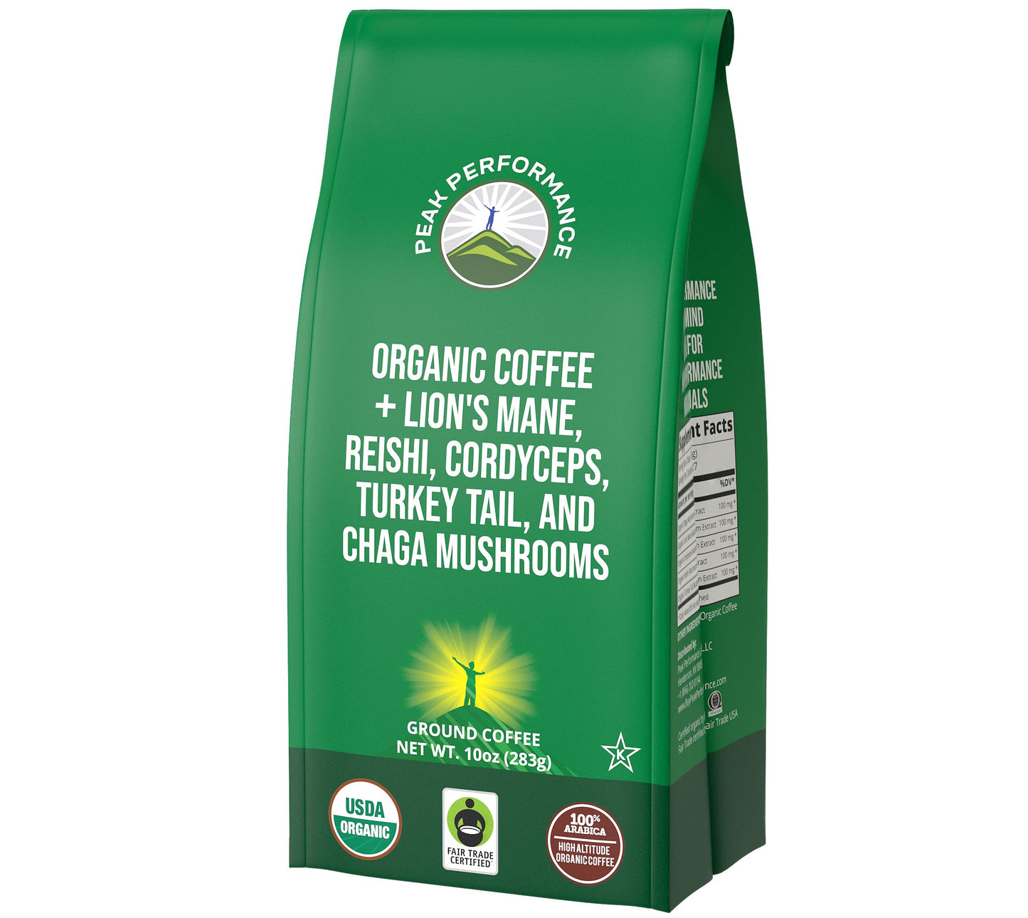 Peak Performance High Altitude Organic Coffee - Fair Trade, Low Acid, Non GMO, and Beans Full of Antioxidants - Medium Roast Smooth Tasting USDA Certified Organic Ground Coffee Bag 12 oz