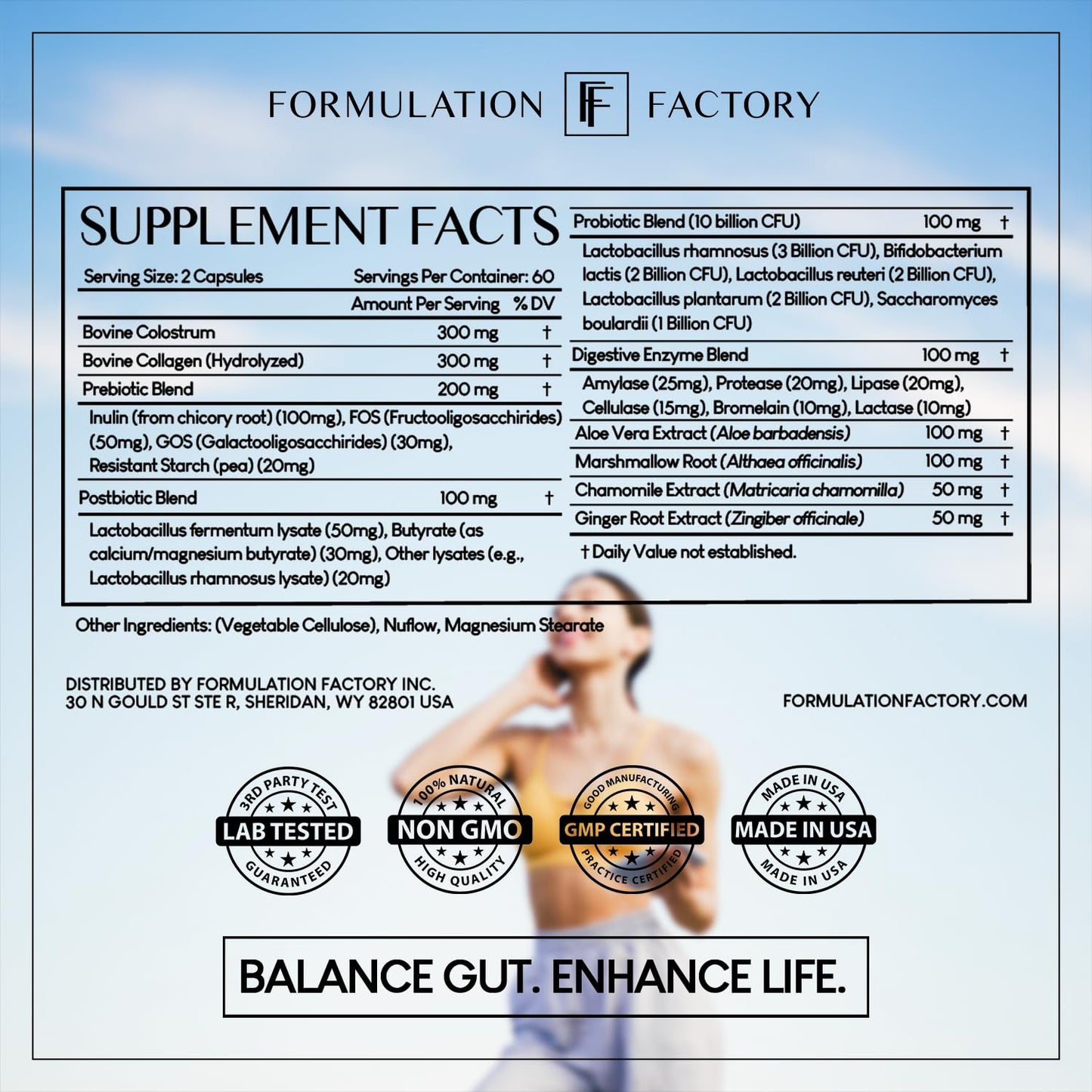 Formulation Factory Probiotics for Women & Men - Gut Intellect 10-in-1 Digestive Enzymes with Prebiotics and Postbiotics - Total Gut Health Supplement - 120 Capsules, 2 Month Supply