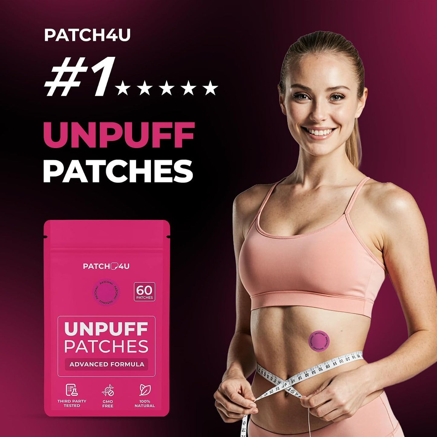 PATCH4U Unpuff Patches with Dandelion & Ginger 60 Count (60 Day Supply)
