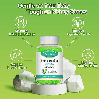 2 Pack Chanca Piedra Stone Breaker Gummies, Organic Herbal Supplement for Kidney Cleanse & Gallbladder Health, Kidney Stones Dissolver, Sugar Free, Vegan, Non-GMO, Apple Flavor