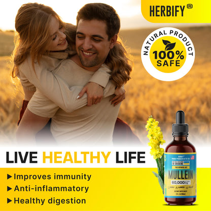 HERBIFY Mullein Drops - Lung Cleanse - Mullein Leaf Extract - Powerful Mullein