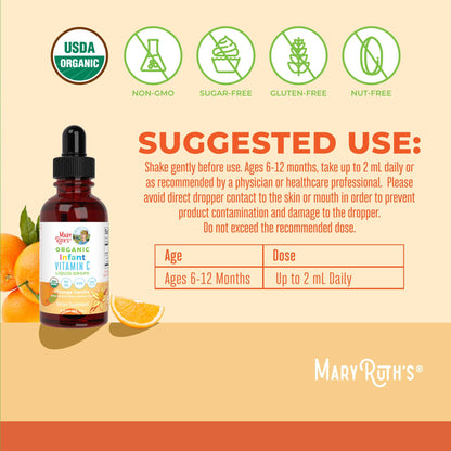 MARYRUTH'S Organic Toddler Vitamin C Drops for Immunity | Ages 1-3 Years | 15 mg Per Serving | Vitamin C for Immune Support & Overall Health | Vegan | Sugar Free | Gluten Free | Non-GMO | 30 Servings