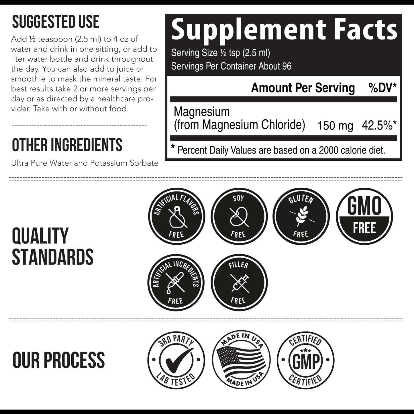 Liquid Magnesium | 8 oz - Ionic Magnesium Chloride, Highest & Fastest Absorption - Calm Mood, Sleep, Muscle Cramps & Spasms, Natural Laxative – Vegan, Glass Bottle (96 Servings)