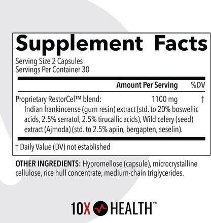 10X Health Joint Support Supplement - 60 Vegan Capsules | Cartilage Support Supplement: RestorCel Blend, Mobility Support for Knees & Hips, Vegan, 60ct