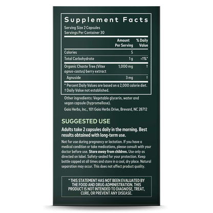 Gaia Herbs Vitex Berry, Chasteberry, Hormone Balance for Women, Vegan Liquid Capsules, 60 Count