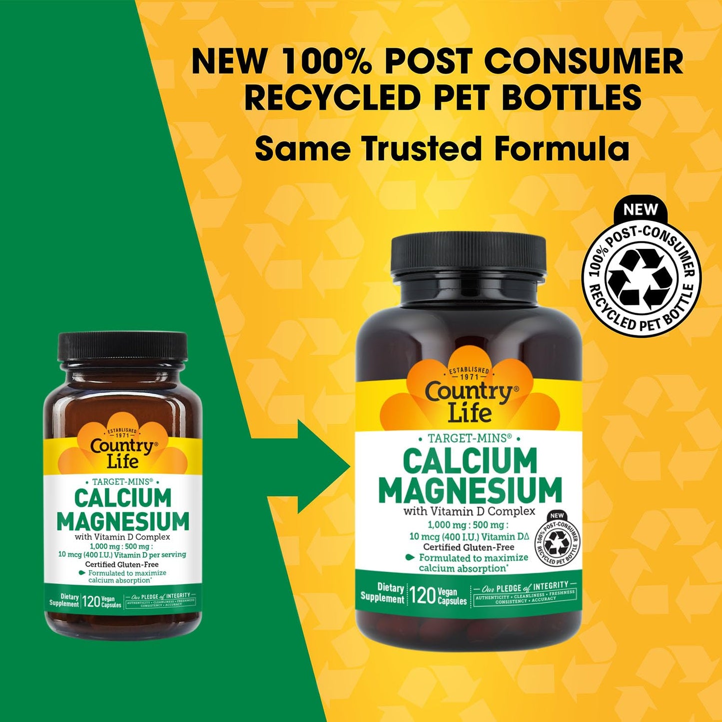 Country Life Target-Mins Calcium Magnesium with Vitamin D-Complex, 1000mg/500mg/10mcg, 240 Vegan Capsules, Certified Gluten Free, Certified Vegan