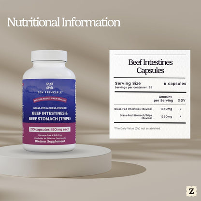 Zen Principle Grass Fed Beef Intestines with Stomach (Tripe) Supplement, Supports Digestive Health and Gut Balance, Supports Acid Reflux Balance, Natural Intestine Wellness, 2-Pack, 420 Capsules.
