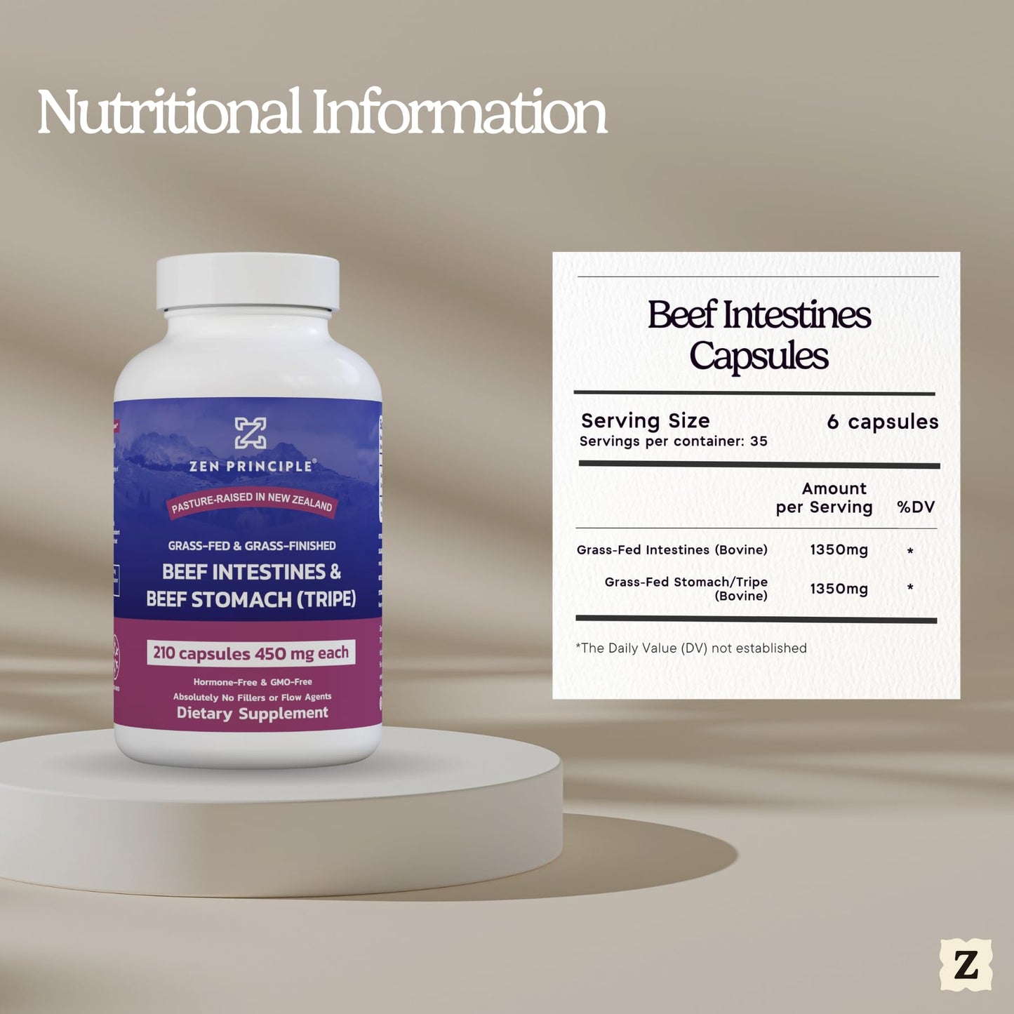 Zen Principle Grass Fed Beef Intestines with Stomach (Tripe) Supplement, Supports Digestive Health and Gut Balance, Supports Acid Reflux Balance, Natural Intestine Wellness, 2-Pack, 420 Capsules.