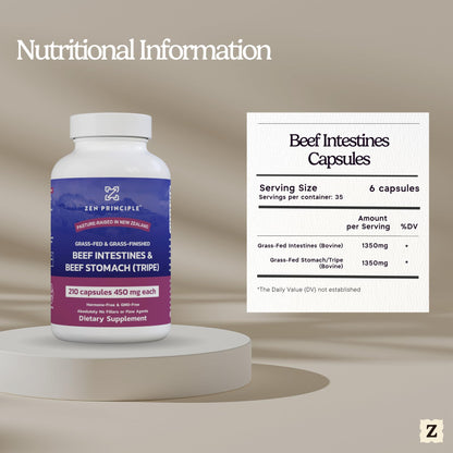 Zen Principle Grass Fed Beef Intestines with Stomach (Tripe) Supplement, Supports Digestive Health and Gut Balance, Supports Acid Reflux Balance, Natural Intestine Wellness, 2-Pack, 420 Capsules.