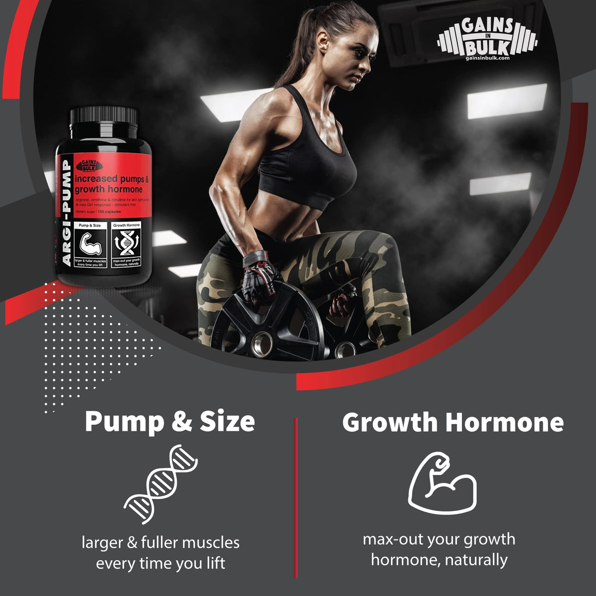 Gains in Bulk, Argi Pump, L-Arginine Nitric Oxide Booster with L-Citrulline and L-Ornithine