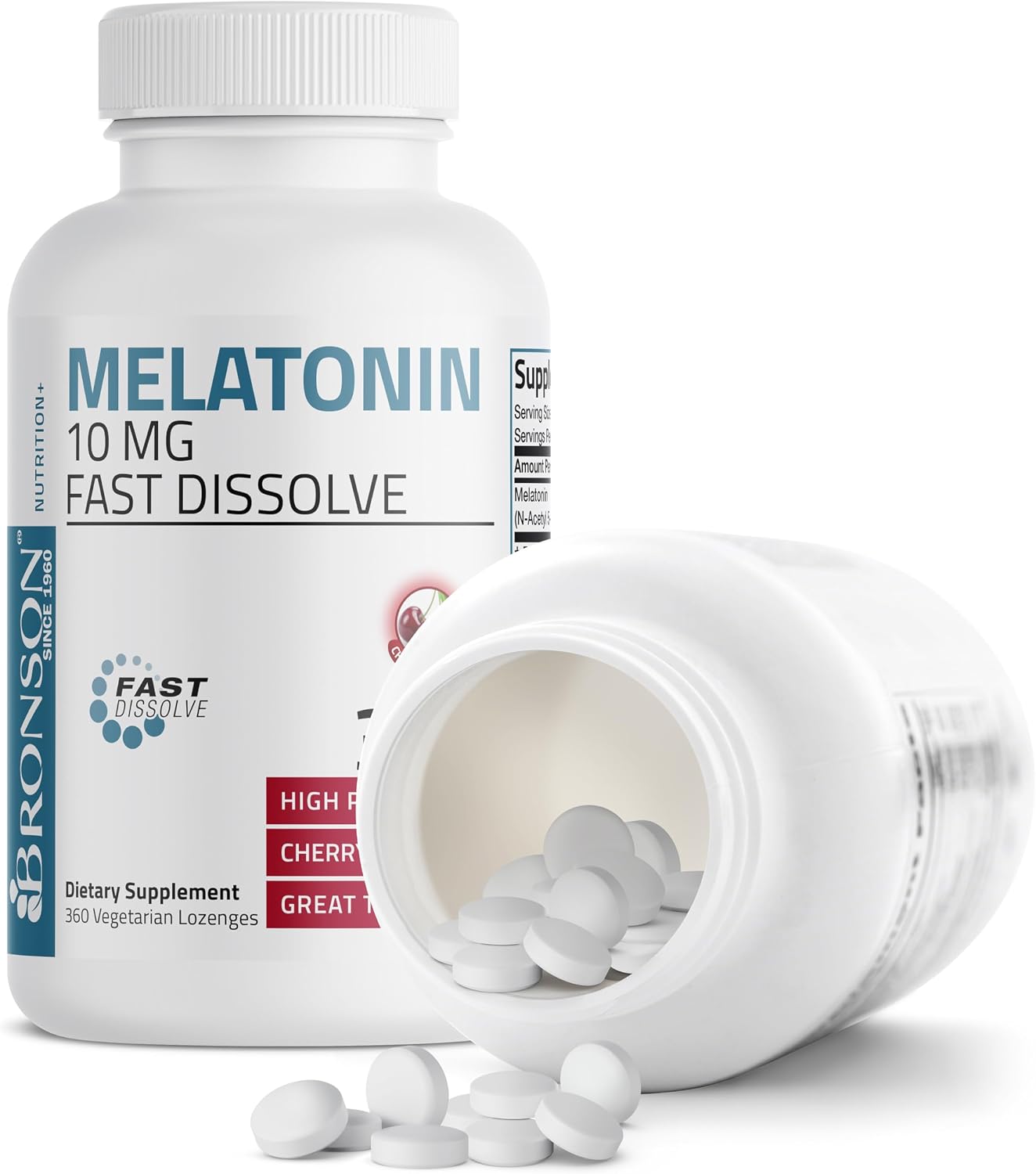 Bronson Melatonin 10mg Fast Dissolve Cherry Flavored Tablets Vegetarian Chewable Lozenges, 360 Count