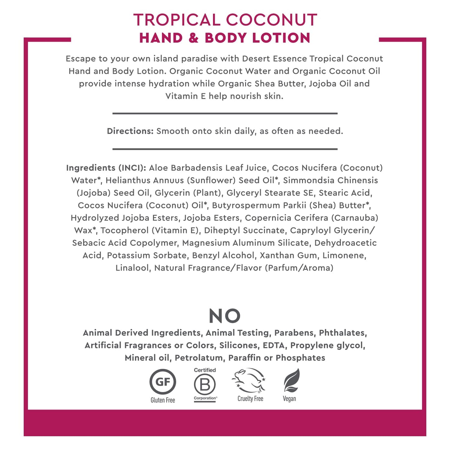 Desert Essence Organic Coconut Hand and Body Lotion 8 fl. oz.