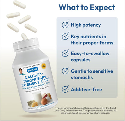 Andrew Lessman ProCaps Calcium Magnesium Intensive Care, 600 Capsules | Highly soluble calcium and magnesium formula that's gentle on sensitive stomachs while supporting bones, muscles and nerves.