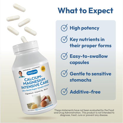 Andrew Lessman ProCaps Calcium Magnesium Intensive Care, 600 Capsules | Highly soluble calcium and magnesium formula that's gentle on sensitive stomachs while supporting bones, muscles and nerves.