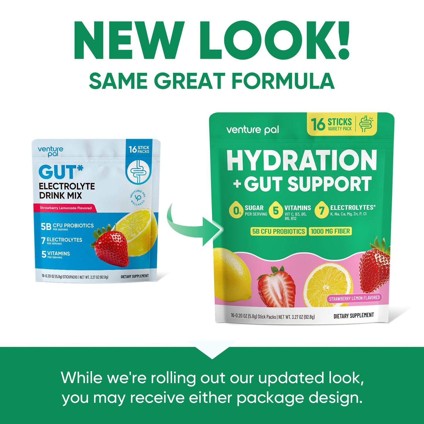 Venture Pal Sugar Free Hydration Packets + Gut Health Electrolytes Powder | Liquid Daily IV with 7 Electrolytes, 5 Vitamins, Probiotics & Fiber for Dehydration Relief and Gut Health Support