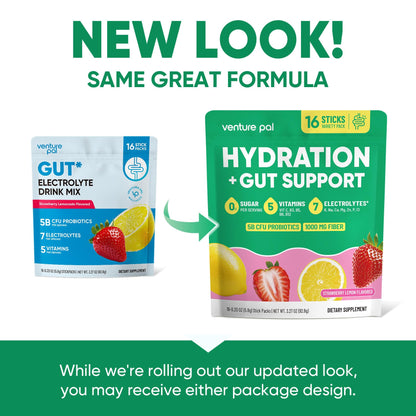 Venture Pal Sugar Free Hydration Packets + Gut Health Electrolytes Powder | Liquid Daily IV with 7 Electrolytes, 5 Vitamins, Probiotics & Fiber for Dehydration Relief and Gut Health Support
