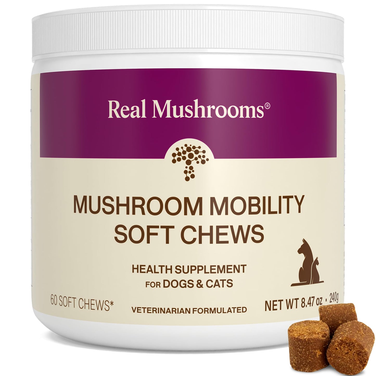 Real Mushroom Immune Pet Chews – For Daily Digestive & Immune Health – Mushrooms for Dogs & Cats Functional Treat – Mushroom Supplement for Dogs & Cats – 1 to 4 Chews For All Breeds & Sizes (60 Count)