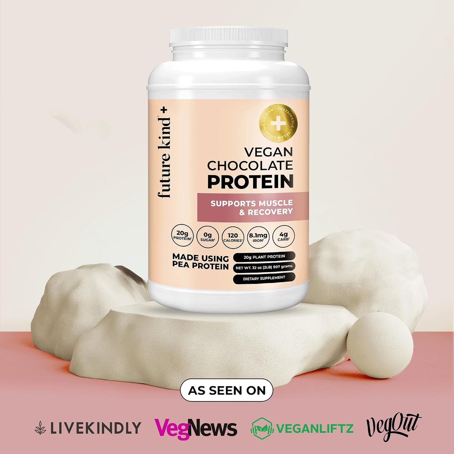 Future Kind Vegan Protein Powder, Chocolate, Pea Plant Protein for Lean Muscle with Iron & Fiber, Whey-Free, Sugar-Free, Soy-Free, Non-Dairy (34 Servings)