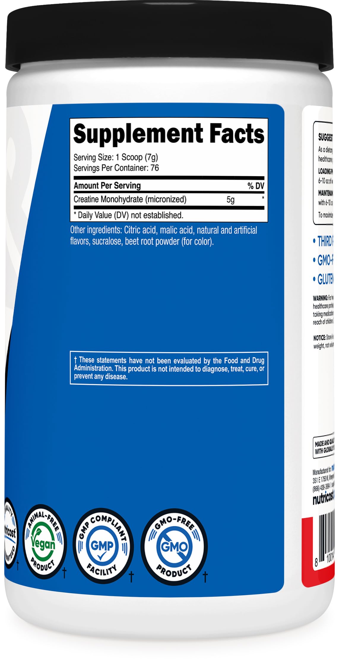Nutricost Creatine Monohydrate Micronized Powder 500G, 5000mg Per Serv (5g) - 100 Servings, 17.9 Oz