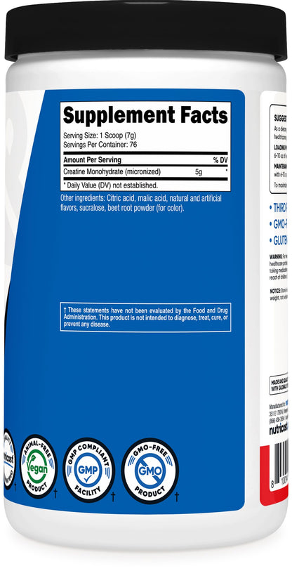 Nutricost Creatine Monohydrate Micronized Powder 500G, 5000mg Per Serv (5g) - 100 Servings, 17.9 Oz