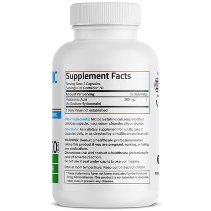 Bronson Hyaluronic Acid 200 MG High Potency Joint Health & Healthy Skin Support, Non-GMO, 200 Vegetarian Capsules