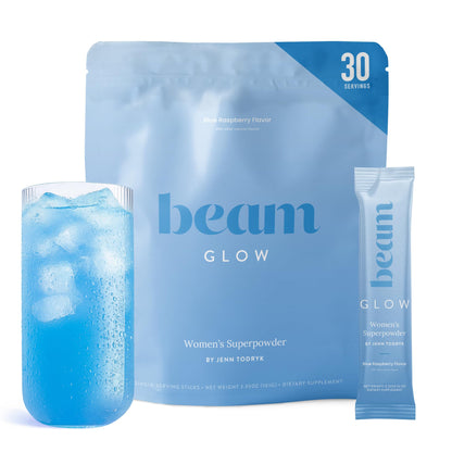 BEAM Glow Hormone Support & Cortisol Supplement for Women - Daily Vitamins for Women with Ashwagandha, Selenium, Zinc, Vitamin A, Biotin for Cycle Health, Mood & Energy, Strawberry Kiwi, 15 Servings