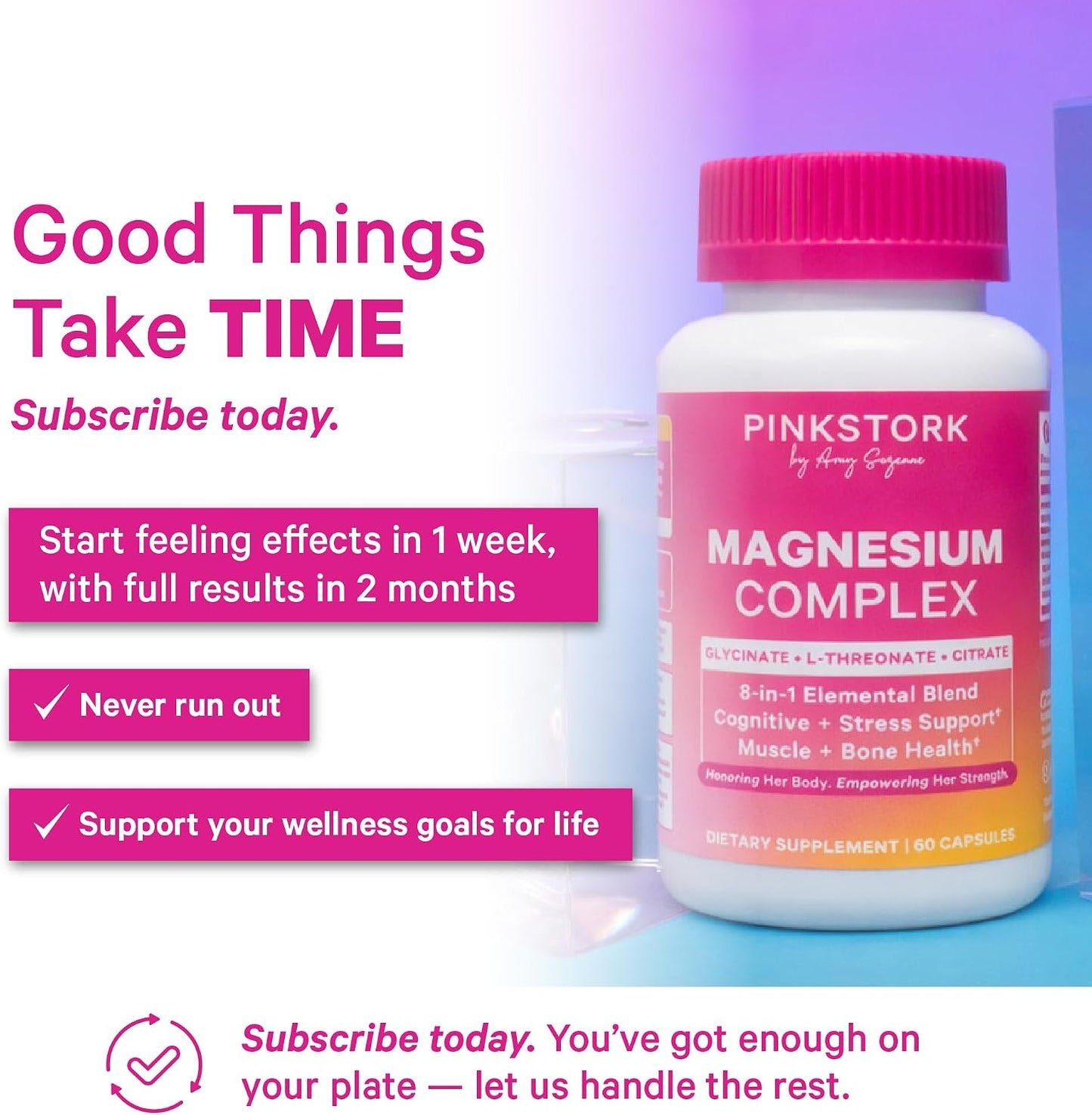 Pink Stork Magnesium Complex for Women, 8 Forms, 60 Capsules | 8 Forms - Glycinate, Malate, Citrate & L-Threonate - Stress, Sleep, Muscle & Hormone Support - 400 mg Elemental Magnesium