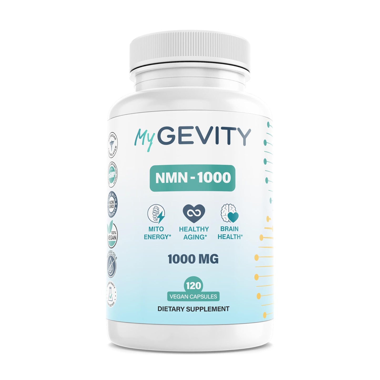 NMN 1000mg – 99%+ Pure, Stabilized & Third-Party Tested Nicotinamide Mononucleotide – NAD+ Booster for Energy & Healthy Aging – No Magnesium Stearate, Vegan, GMP Made in USA – 120 Capsules