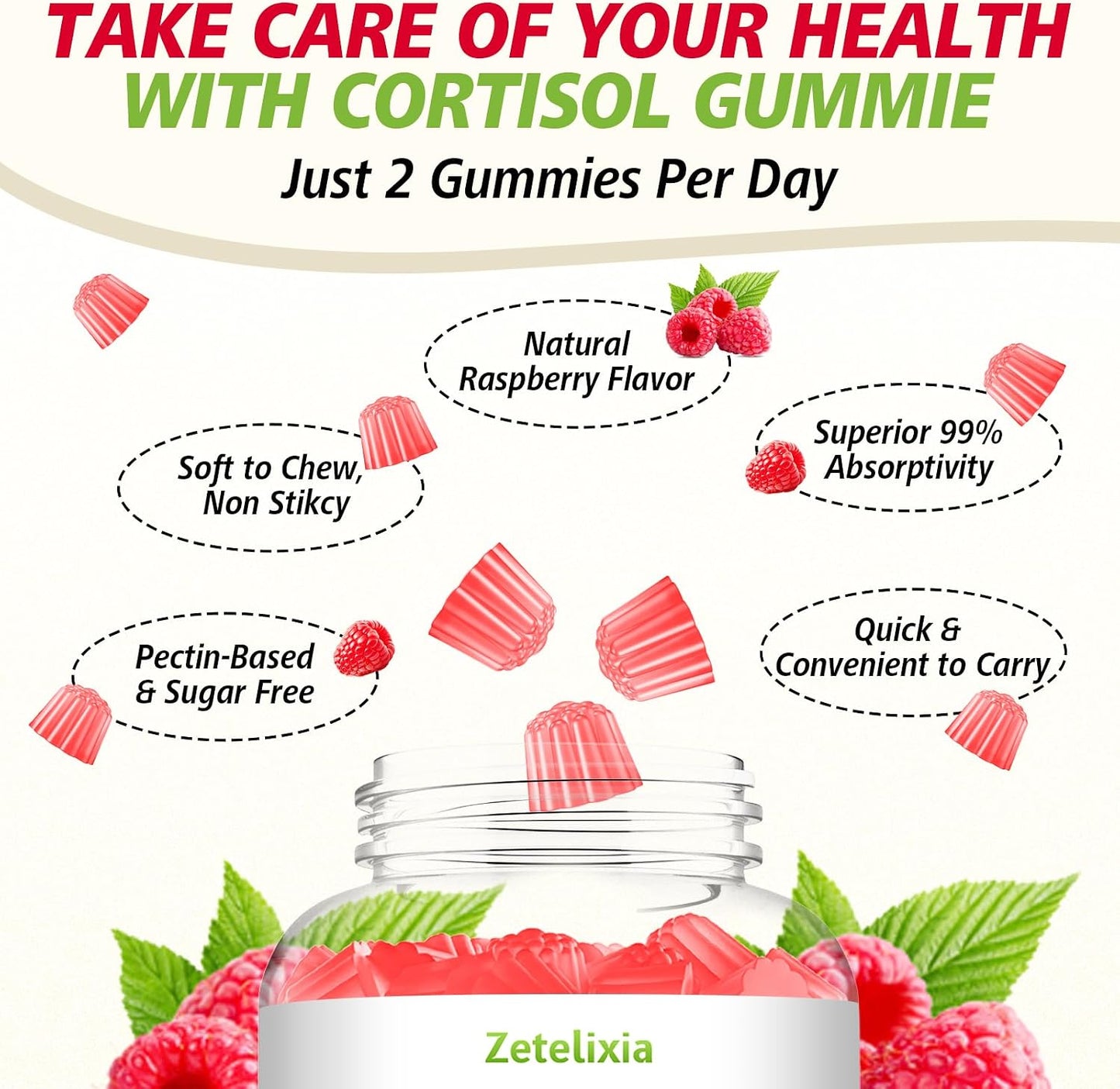 Cortisol Gummies for Women, 16-in-1 Sugar Free Cortisol Supplements for Women with Ashwagandha, Rhodiola Rosea, Magnesium, L-theanine for Relaxation, Zzz, Cognition, Raspberry Flavor, 60Ct
