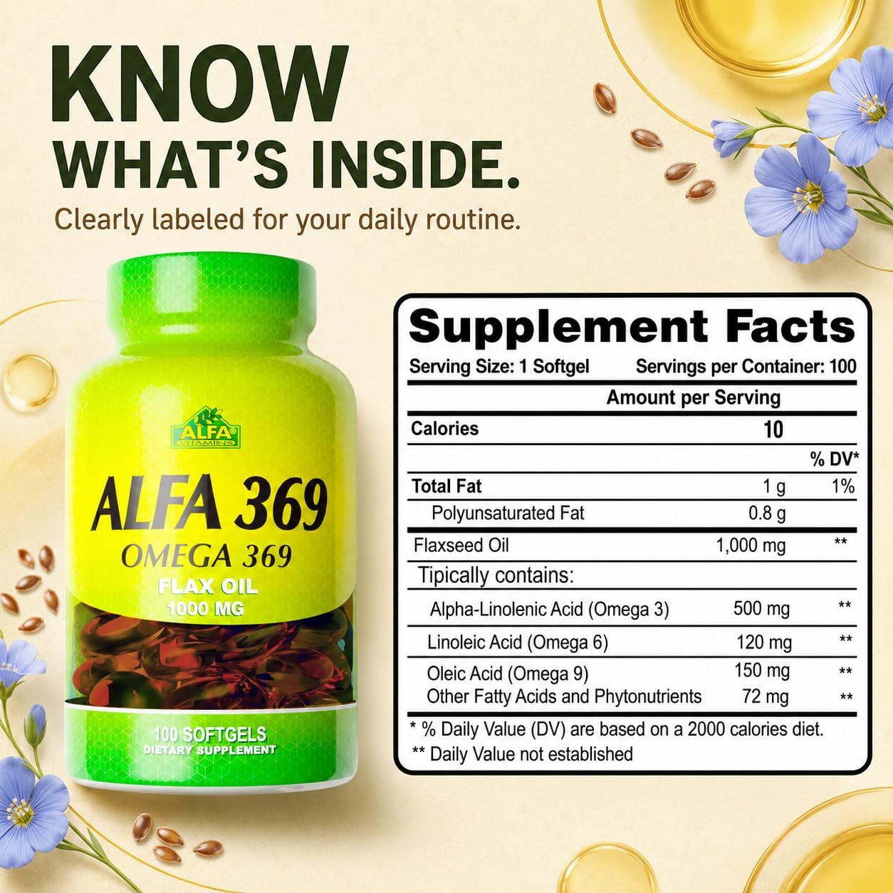 Alfa Vitamins Alfa 3-6-9 1000 Mg Nutrition Supplement, 100 Count