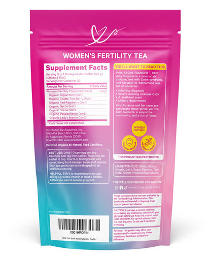 Pink Stork Organic Fertility Tea for Women, Sweet Mint, 15 Sachets | USDA Organic Herbs, Chaste Tree Berry (Vitex), Red Raspberry Leaf, Hormone Balance Support, Caffeine Free, 30 servings