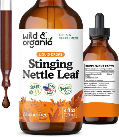 Wild & Organic Stinging Nettle Leaf Tincture - Urinary Tract Support - Stinging Nettle Extract Liquid Drops - Urtica Dioica Supplement - 5-Month Supply - Vegan, Sugar & Alcohol-Free - 4 fl oz