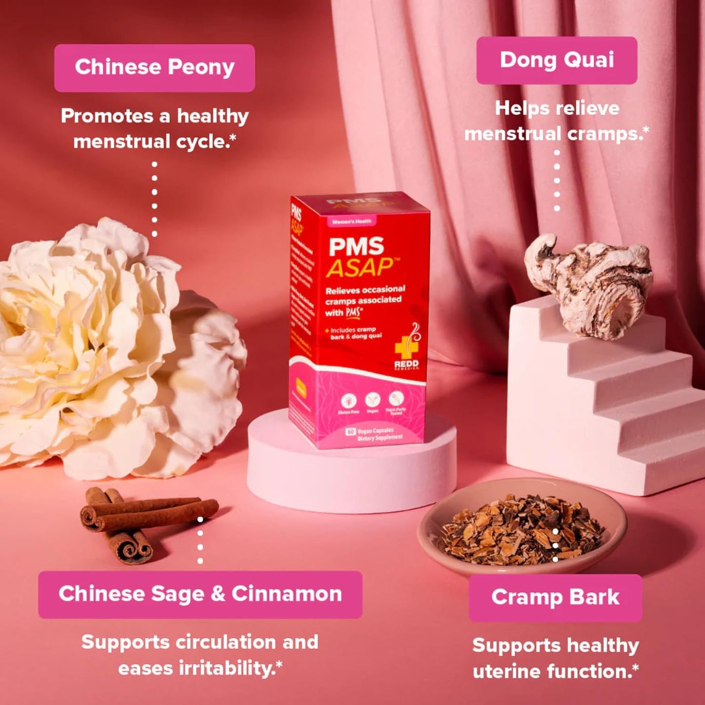 Redd Remedies, PMS ASAP, Includes Cramp Bark & Dong Quai, 60 Vegan Capsules