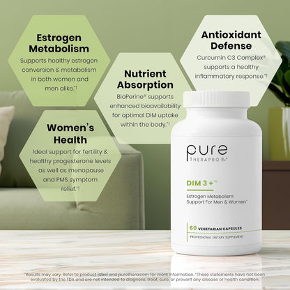 Pure Therapro Rx DIM 3+ | 60 Vegan Caps - 2 Month Supply | DIM, Curcumin & BioPerine, Supports Healthy Estrogen Metabolism in Men & Women, Antioxidant & Detoxification Support, Pharmaceutical Grade