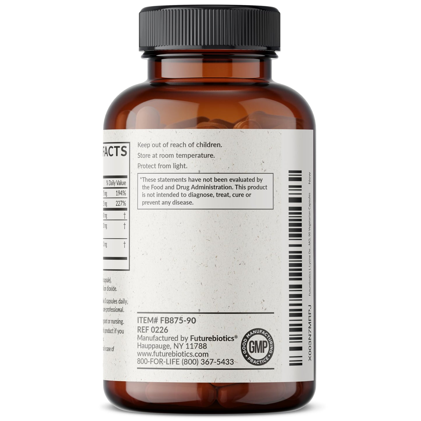 Futurebiotics L-Lysine Defense Immune Support Complex 1500 MG Per Serving with Vitamin C, Zinc, Olive Leaf & Garlic - Non-GMO, 90 Vegetarian Capsules