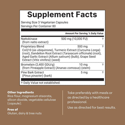 Micro Ingredients Nattokinase 10,000 FU Per Serving, 240 Veggie Capsules | Natural Natto Extract with CoQ10, Turmeric, Aged Garlic & Pine Bark Extract. Non-GMO, Gluten Free.