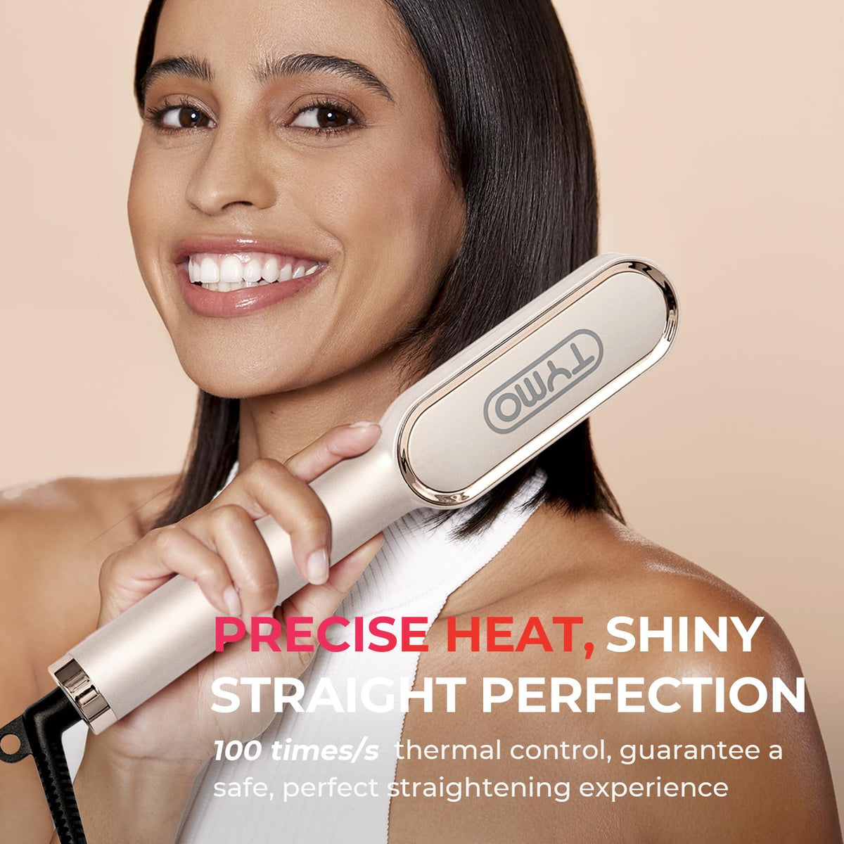 TYMO Hair Straightener Brush with Keratin Ceramic Coating - 5 Temps, 20s Heating