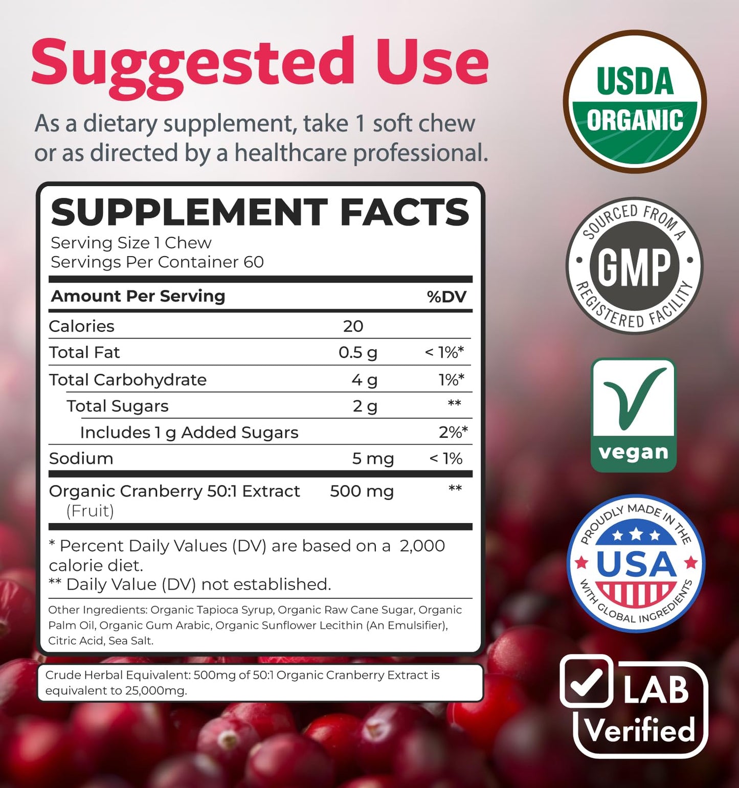 Organic Cranberry Pills - Vegan Supplement for Urinary Tract Health & Kidney Cleanse - Cranberry Pills for Women 500mg 50:1 Cranberry Concentrate Per Serving - Urinary Tract Support - 60 Capsules