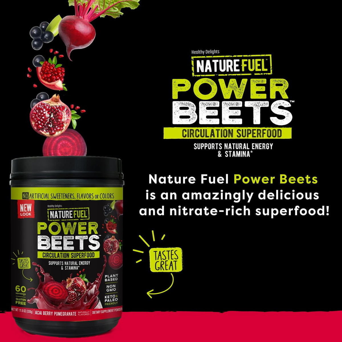 Nature Fuel Power Beets Powder, Delicious Acai Berry Pomegranate, Concentrated Superfood