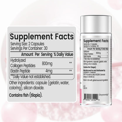 OxyEnergy GLP Supplement & Collagen Peptides Capsules for Women, 800mg Hydrolyzed Collagen