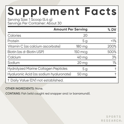 Sports Research Marine Collagen Peptides Powder - Sourced from Wild-Caught Fish, Pescatarian Friendly, Keto Certified & Non-GMO Tested - Easy to Mix in Water or Juice! (34 Servings)