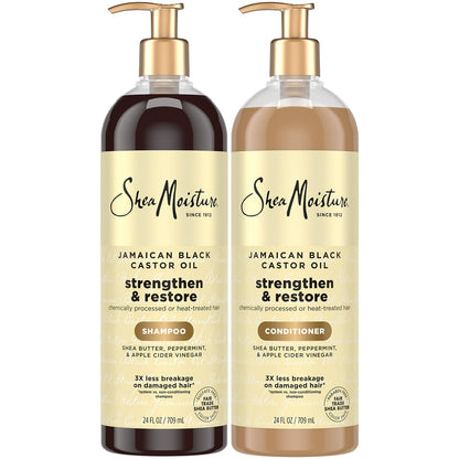SheaMoisture Shampoo & Conditioner Set, Jamaican Black Castor Oil | Strengthen & Restore Repair Treatment for Dry, Damaged Hair | Wavy, Coily, Kinky & Curly Hair | Shea Butter, Peppermint & ACV