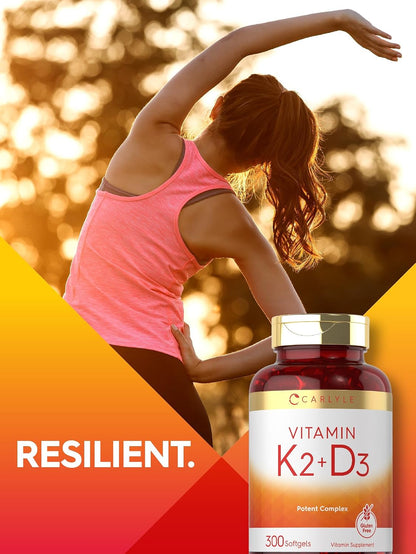Carlyle Vitamin K2 D3 Supplement | 300 Softgels | 200mcg K2 MK7 & 10,000 IU D3 | Non-GMO, Gluten Free