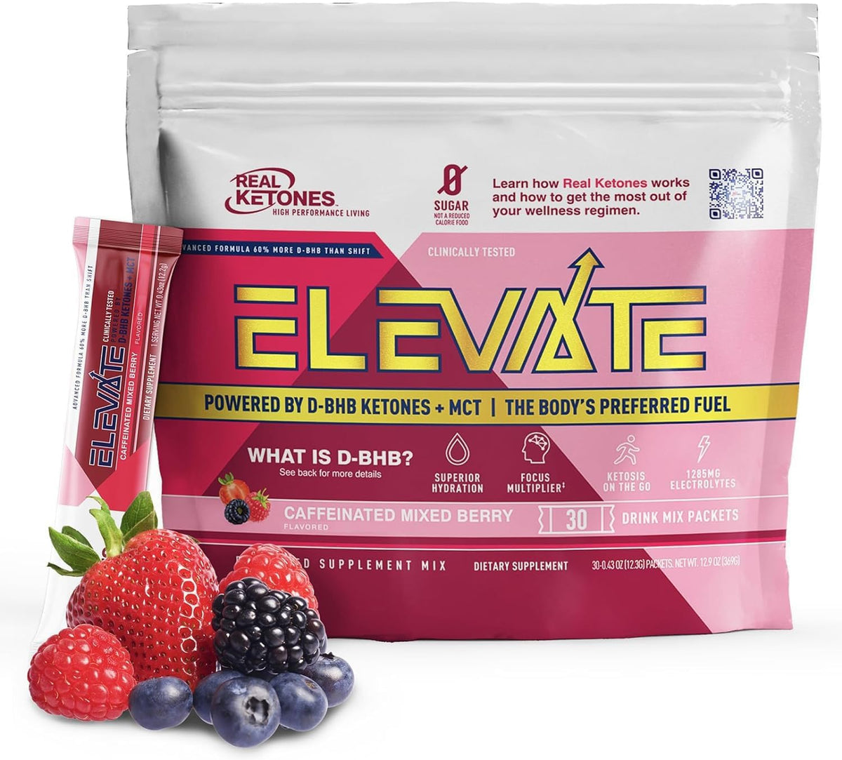 Real Ketones MCT & BHB Exogenous Ketones Drink Mix Packets Elevate Keto Electrolytes 