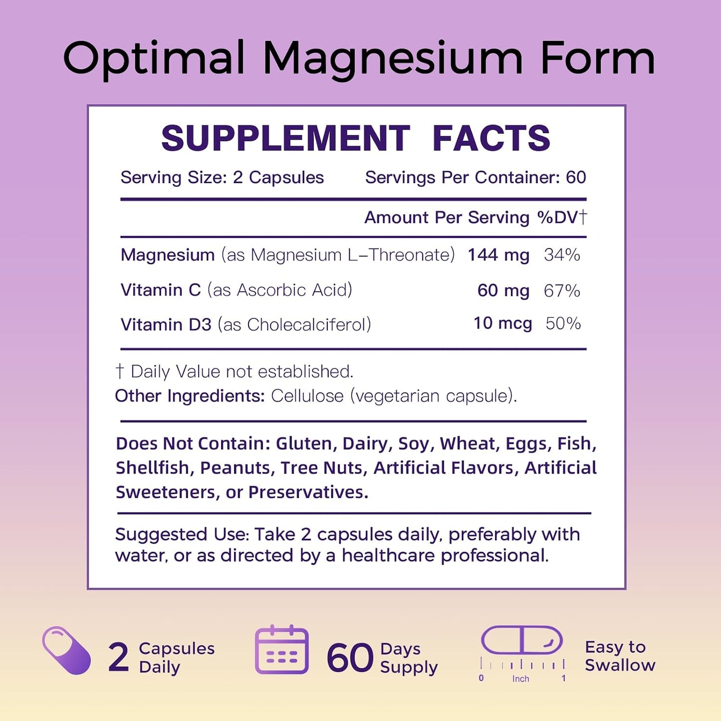 DRFOSTER Magnesium L-Threonate 2000 mg, Plus Vitamin C & D3, 120 Capsules | Provide 144 mg Mag, High Absorption, Brain Health for Women and Men, Supports Cognitive & Sleep, Vegan, Non-GMO, Gluten Free