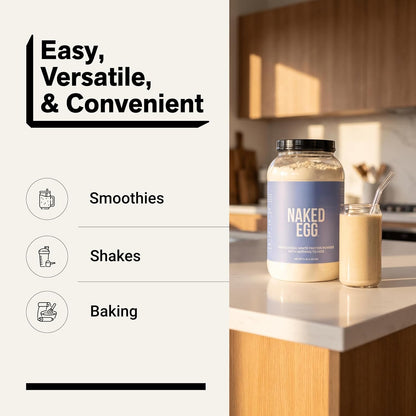 Naked 3LB Non-GMO Egg White Protein Supplement Powder, Unflavored, No Additives, Paleo, Dairy Free, Gluten Free, Soy Free – 25g Protein, 44 Servings, 3 pounds